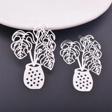 6pcs 48*32mm Silver Potted Plants Charms for DIY Earrings Pendant
