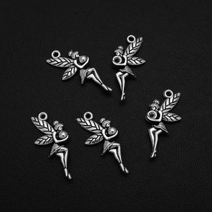 35pcs Antique Silver Fairy Charms Angel Wings Ball Pendant for DIY Jewelry