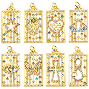 18K Plated Rainbow Star Hamsa Love Heart Crown Charm Set