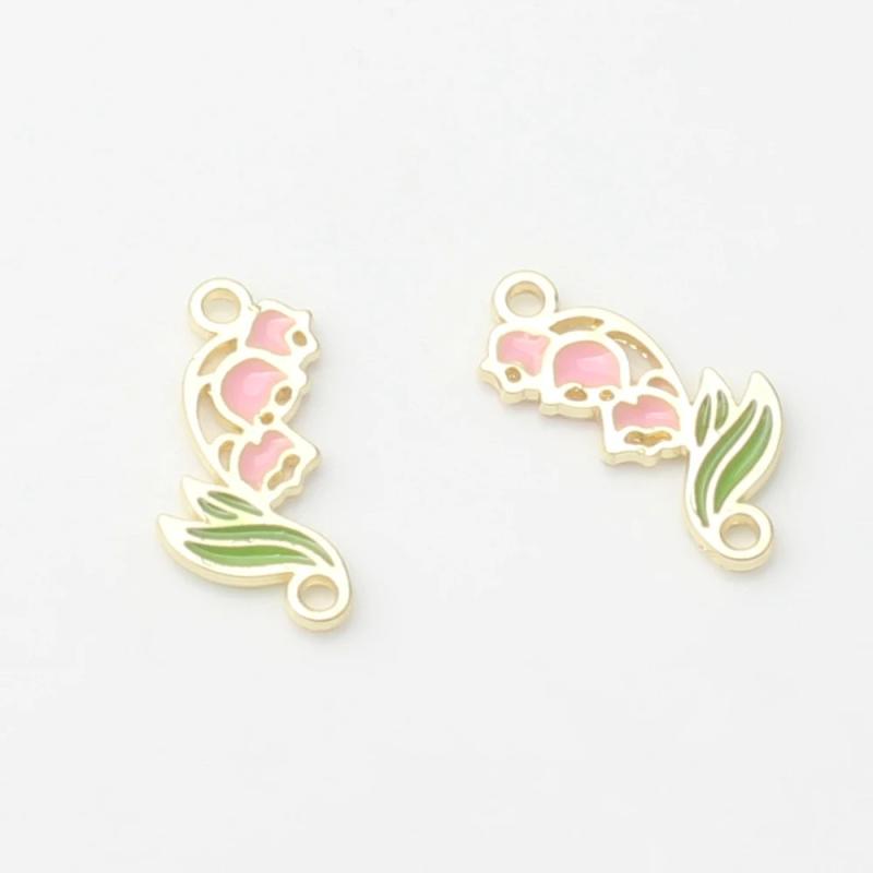 Zinc Alloy Enamel Lily Of The Valley Flowers Charms Pendant 10pcs