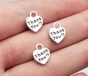 50pcs 12x10mm Antique Silver Heart Pendants Thank You Charms