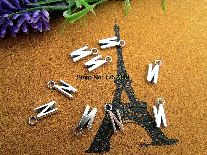 30pcs Antique Silver N Alphabet Letter 16mm Charms Pendant