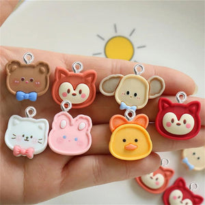 10Pcs Animal Resin Charms Duck Bear Cat Dog Fox Pendant DIY Jewelry Making