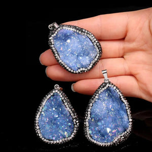 Natural Stone Quartz Crystal Pendant Agates Druzy Charm Necklace