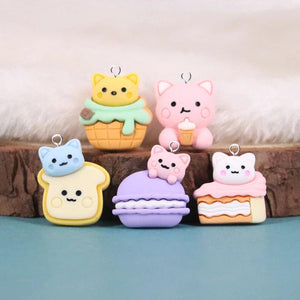 10pcs Korea Animal Cat Bread Cake Charms Resin Cartoon Pendant Flatback Patch