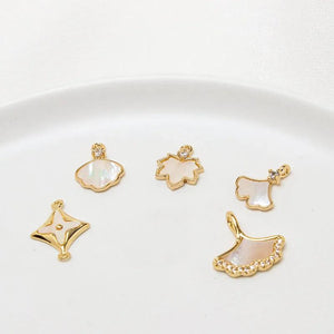 Copper Plated Maple Leaf Ginkgo Leaf Shell Pendant Set