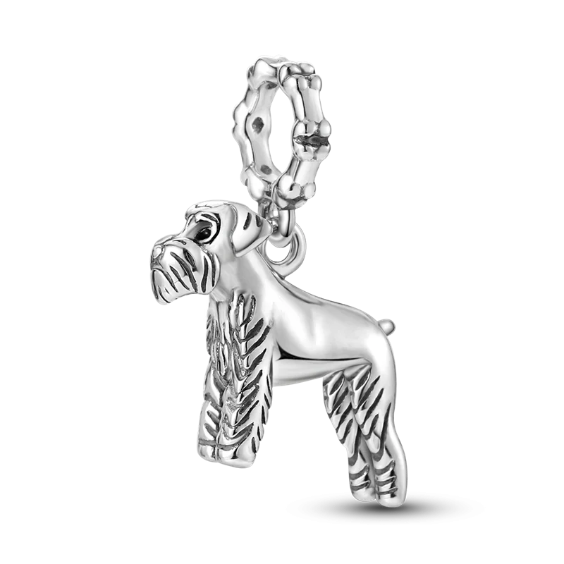 Schnauzer Puppy Dog Dangle Charm for Bracelet Necklace Beads Silver Jewelry