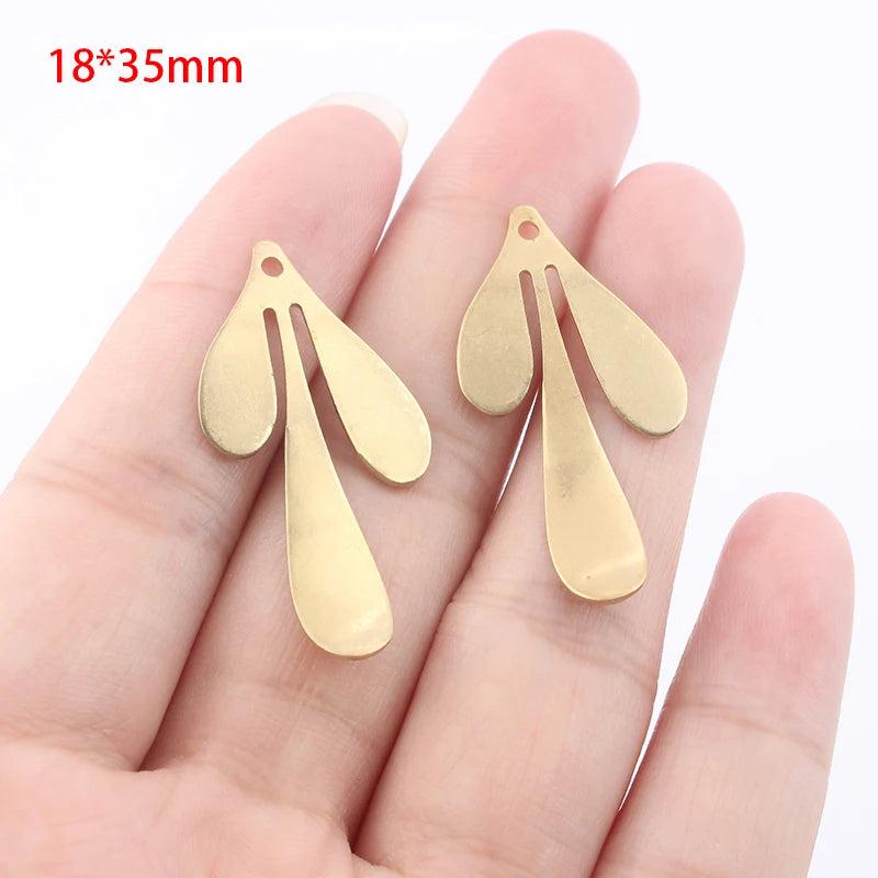 10Pcs Brass Leaf Feather Flower Charms for DIY Necklace Earrings