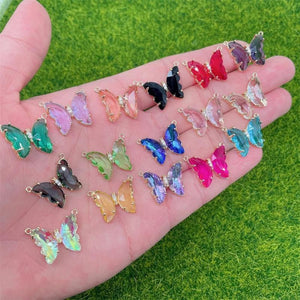 Crystal Butterfly Glass Necklace Pendant Multicolor Charm DIY J