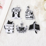 10Pcs Skeleton Woman Loves Books Charms for DIY Making