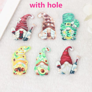 12Pcs Red Wine Gnome Charms Acrylic Sunflower Earring Pendant Necklace Making