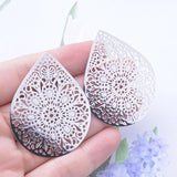 6pcs Rose Big Waterdrop Charms Silver Plated Leaf Filigree Earrings