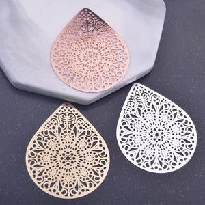 6pcs Rose Big Waterdrop Charms Silver Plated Leaf Filigree Earrings