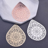 6pcs Rose Big Waterdrop Charms Silver Plated Leaf Filigree Earrings