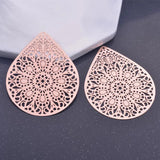 6pcs Rose Big Waterdrop Charms Silver Plated Leaf Filigree Earrings