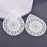 6pcs Rose Big Waterdrop Charms Silver Plated Leaf Filigree Earrings