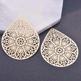 6pcs Rose Big Waterdrop Charms Silver Plated Leaf Filigree Earrings