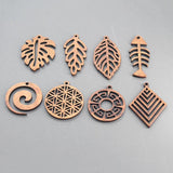 10pcs Hollow Leaves Bee Fish Wood Charms for DIY Jewelry Making