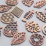 10pcs Hollow Leaves Bee Fish Wood Charms for DIY Jewelry Making