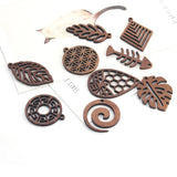10pcs Hollow Leaves Bee Fish Wood Charms for DIY Jewelry Making
