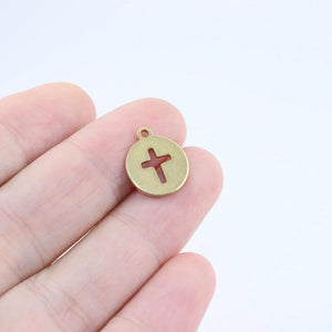 10pcs 12mm Stainless Steel Cross Charms Pendant DIY Jewelry Unfading Colorless