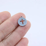 10pcs 12mm Stainless Steel Cross Charms Pendant DIY Jewelry Unfading Colorless