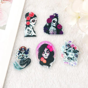 10 Pcs Halloween Skull Girl Charms Acrylic Flower Mermaid Findings
