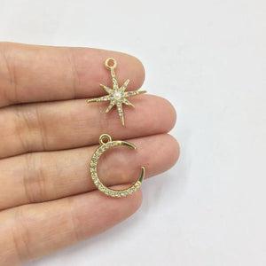 6pcs Moon and Star Zinc Alloy Charms Pendant DIY Jewelry