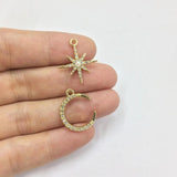 6pcs Moon and Star Zinc Alloy Charms Pendant DIY Jewelry