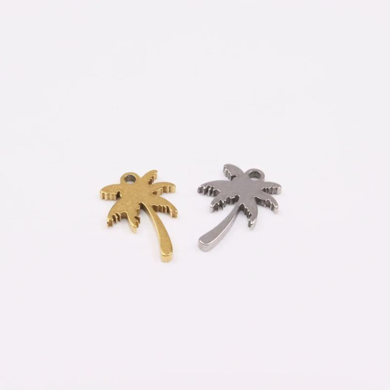 10pcs Stainless Steel Coconut Tree Leaves Charms Pendant DIY Jewelry