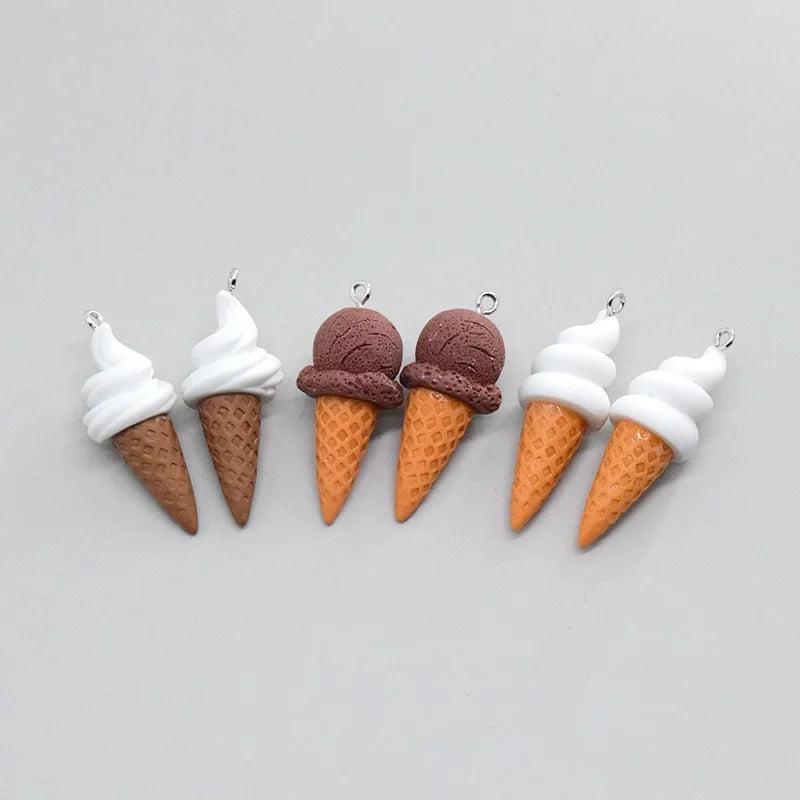 10pcs Ice Cream Cone Resin Earring Charms Food Pendant DIY Jewelry Keychain