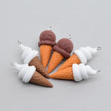 10pcs Ice Cream Cone Resin Earring Charms Food Pendant DIY Jewelry Keychain