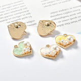 10pcs Pearl Heart Enamel Charms Pendant for DIY