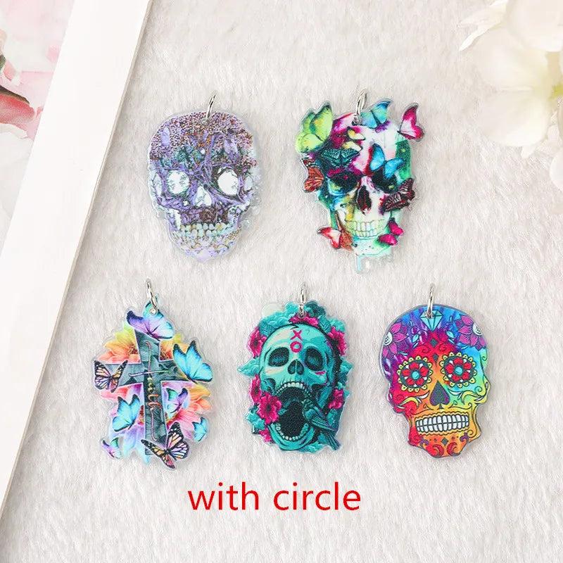 10 Pcs Halloween Skull Charms Acrylic Butterfly Cross Flower Findings