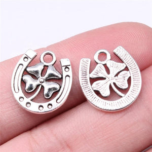 20pcs Lucky Clover Horse Shoe Charms DIY Jewelry Findings Antique Silver