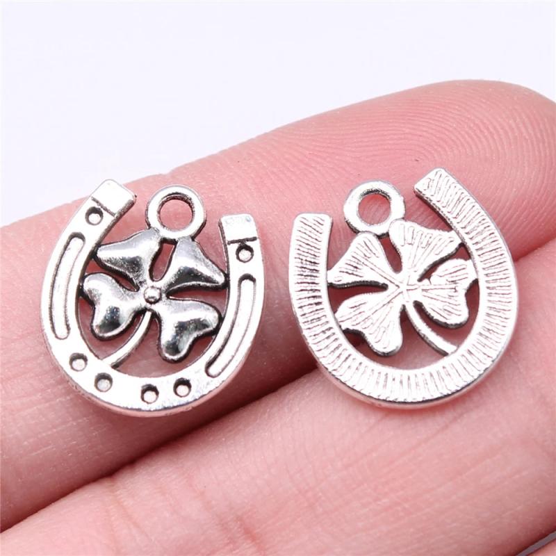 20pcs Lucky Clover Horse Shoe Charms DIY Jewelry Findings Antique Silver