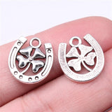 20pcs Lucky Clover Horse Shoe Charms DIY Jewelry Findings Antique Silver