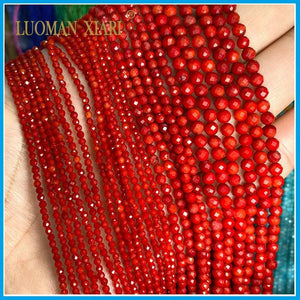 Faceted Red Coral Round Stone Beads 2MM 3MM 4MM