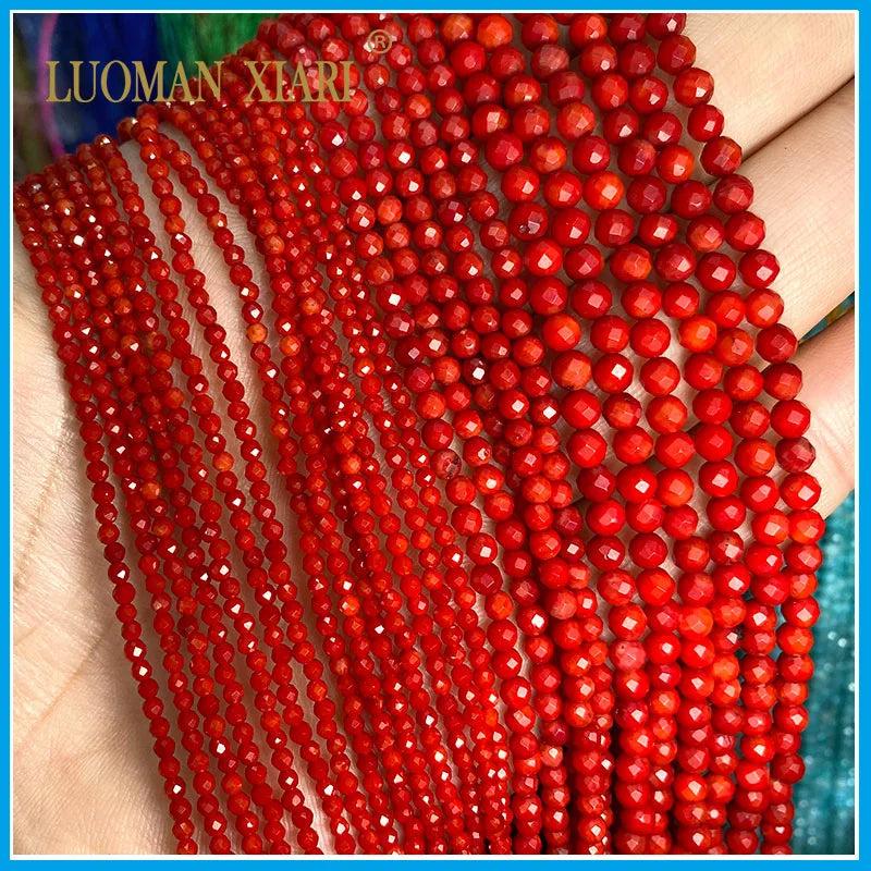 Faceted Red Coral Round Stone Beads 2MM 3MM 4MM