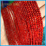 Faceted Red Coral Round Stone Beads 2MM 3MM 4MM