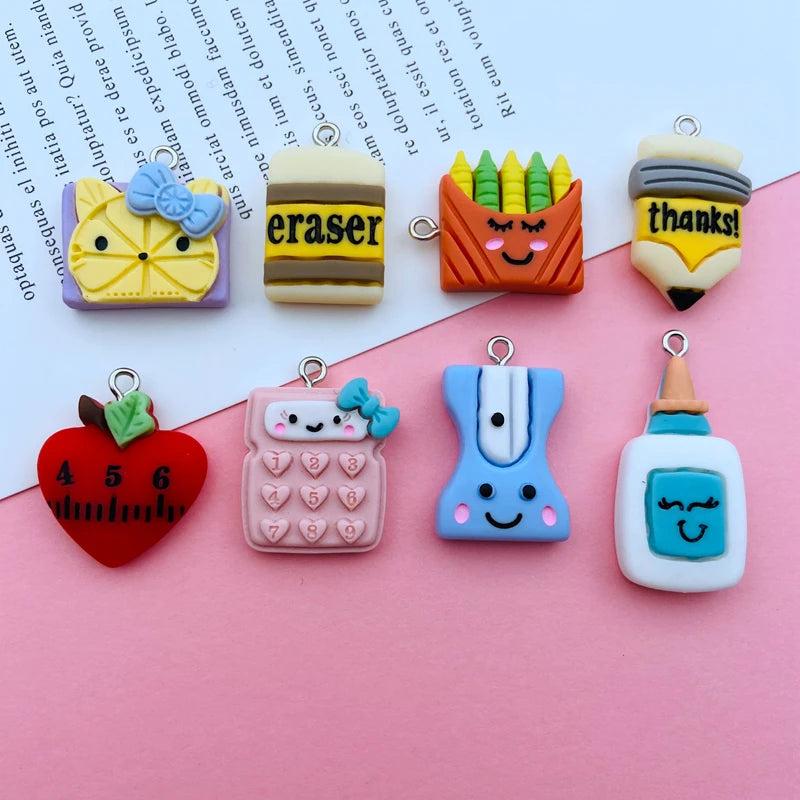10pcs School Charm Pencil Resin Pendant for DIY Making