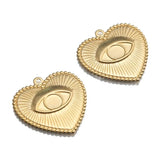10Pcs Raw Brass Heart Turkey Eye Pendant Charms for Jewelry Making
