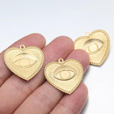 10Pcs Raw Brass Heart Turkey Eye Pendant Charms for Jewelry Making