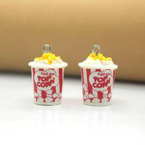10pcs 3D Popcorn Resin Earring Charms Cinema Snack Food Pendants DIY Jewelry
