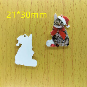 10pcs Acrylic Cat Charm Christmas Hat Animal Pet for Jewelry Making