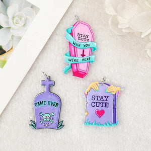 12Pcs Pastel Goth Halloween Charms Coffin Tomb Acrylic Jewelry Findings
