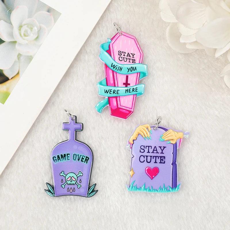 12Pcs Pastel Goth Halloween Charms Coffin Tomb Acrylic Jewelry Findings