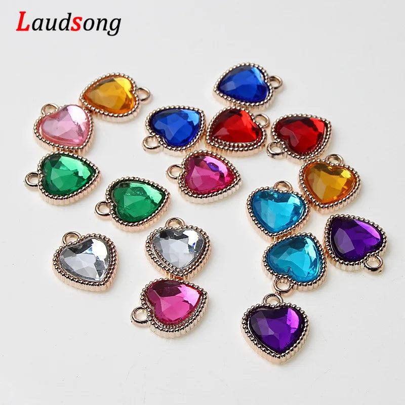 50Pcs Rose Plastic Drill Heart Charm Pendants Jewelry Making Findings