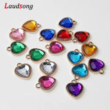 50Pcs Rose Plastic Drill Heart Charm Pendants Jewelry Making Findings