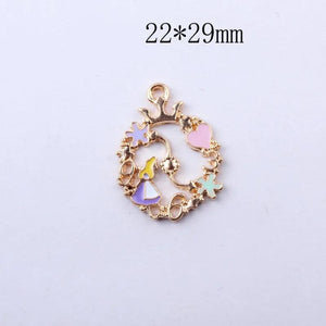 10pcs Alice Girl Flower Wreath Enamel Charms DIY Pendant